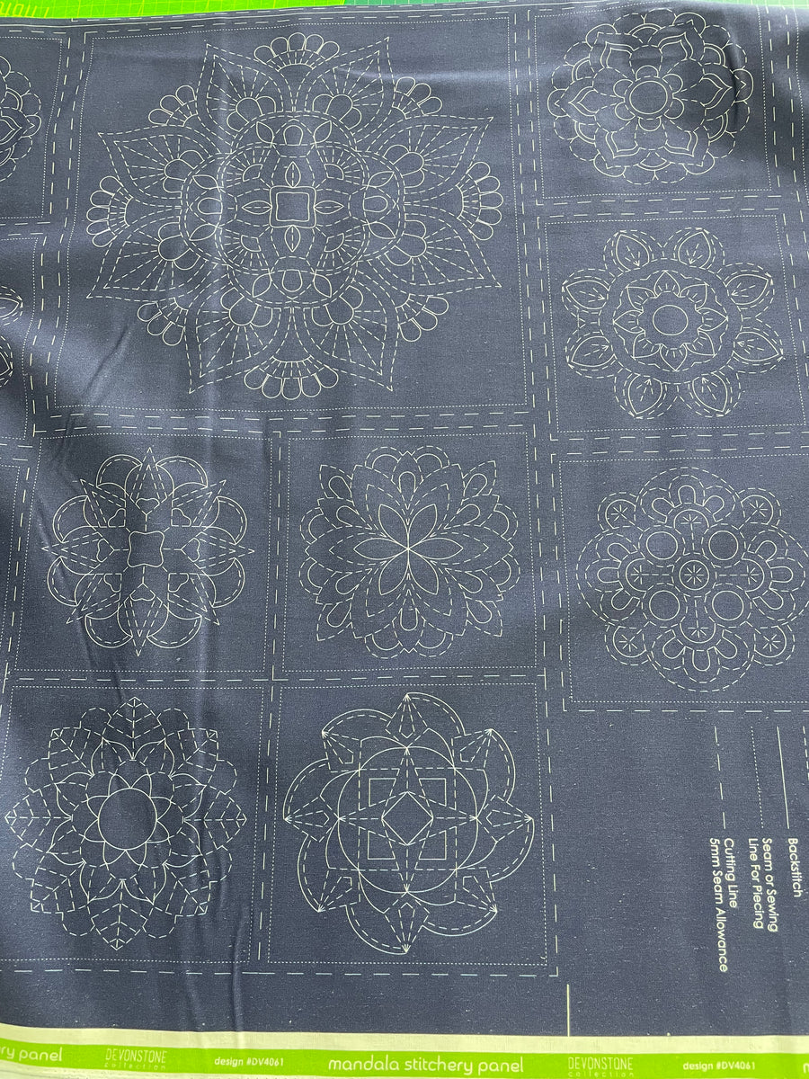 Sashiko Panel mandala Navy My Fabricology