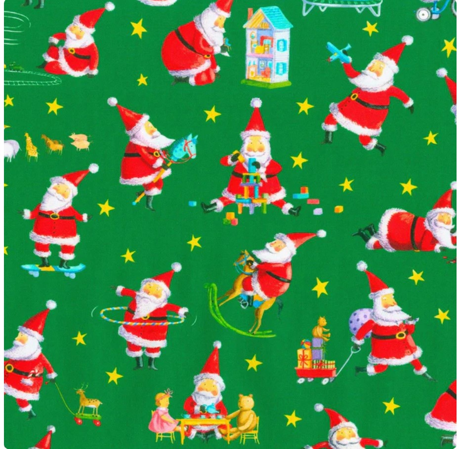 Christmas Jamboree Holly Green Santas Fabric for Robert Kaufman My