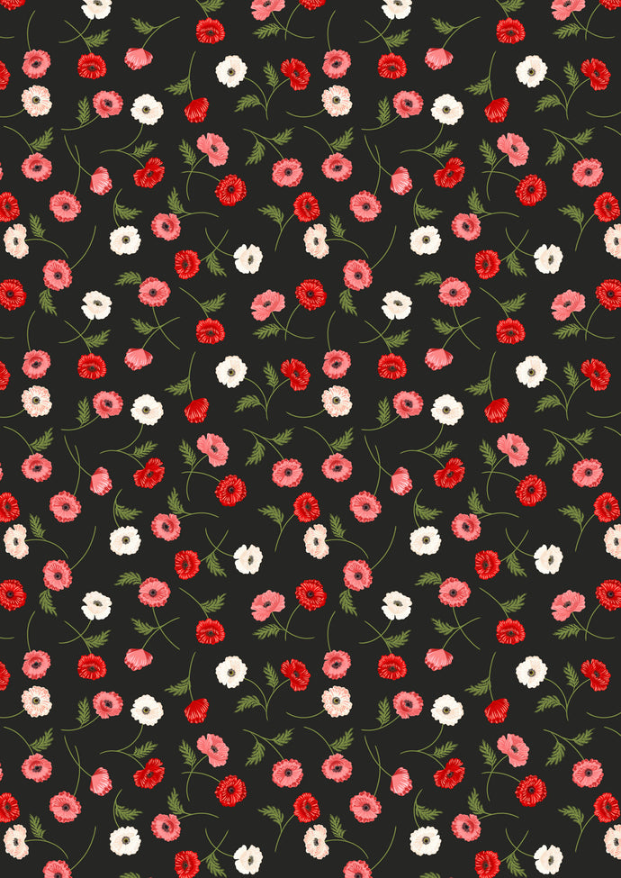 Poppies - Multi Poppies on Black by Lewis and Irene