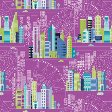 Cityscape Night City - Plum -  for Benartex Fabrics - 4077/2468