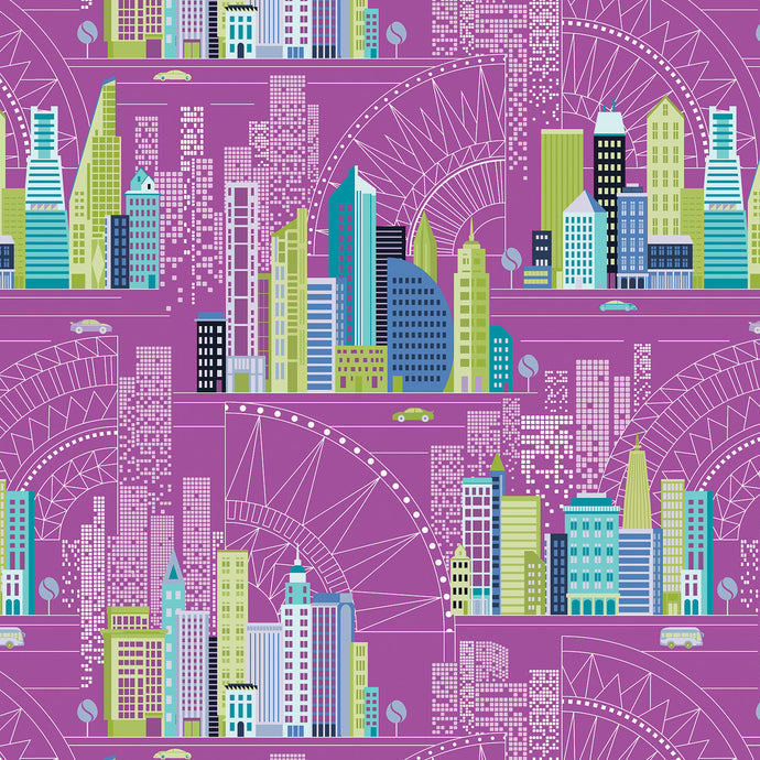 Cityscape Night City - Plum -  for Benartex Fabrics - 4077/2468