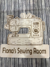 Load image into Gallery viewer, Custom Sewing Room sign - sewing machine shape