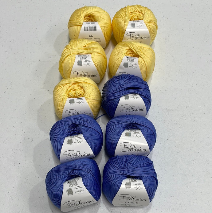 Clearance Airlie 4ply 100% cotton yarn 10 balls - 5 x Cornflower and 5 x Banana