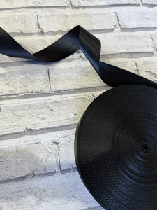 1.5” Polyester Webbing Herringbone -  Black  #10 per metre