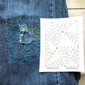 Washable Mending Transfers #4 Green Patterns Wren Bird Arts