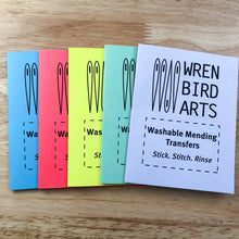 Load image into Gallery viewer, Washable Mending Transfers #4 Green Patterns Wren Bird Arts