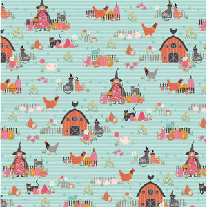 Kitty Loves Candy - Halloween on the Farm Blue Stripe - for Poppie Cotton