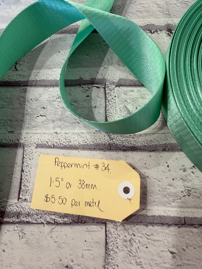 1.5” Polyester Webbing Herringbone - Peppermint #34 - per metre