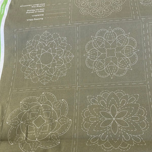 Sashiko Panel Mandala - Olive Green Dv4067