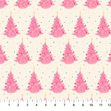 Merry Kitschmas - Figo Fabrics -Christmas Trees Cream
