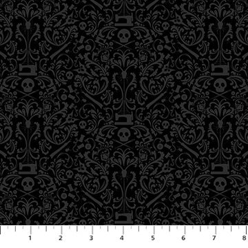 Mr Bones Sews - Damask- Black by Kimberlee Peers-Moore for Figo Fabrics