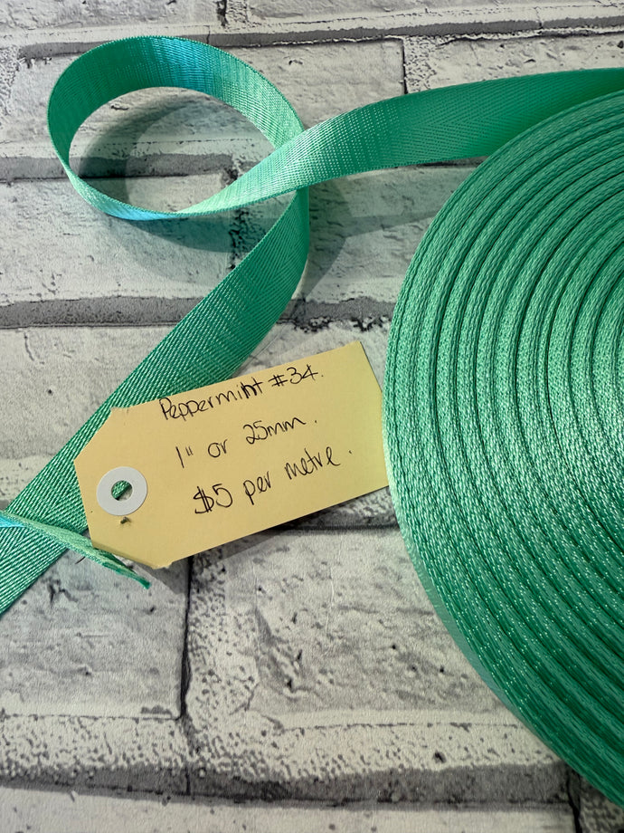 1” Polyester Webbing Herringbone - Peppermint #34- per metre