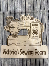 Load image into Gallery viewer, Custom Sewing Room sign - sewing machine shape