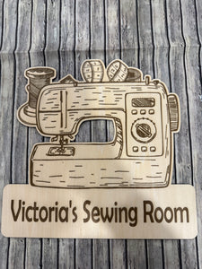 Custom Sewing Room sign - sewing machine shape