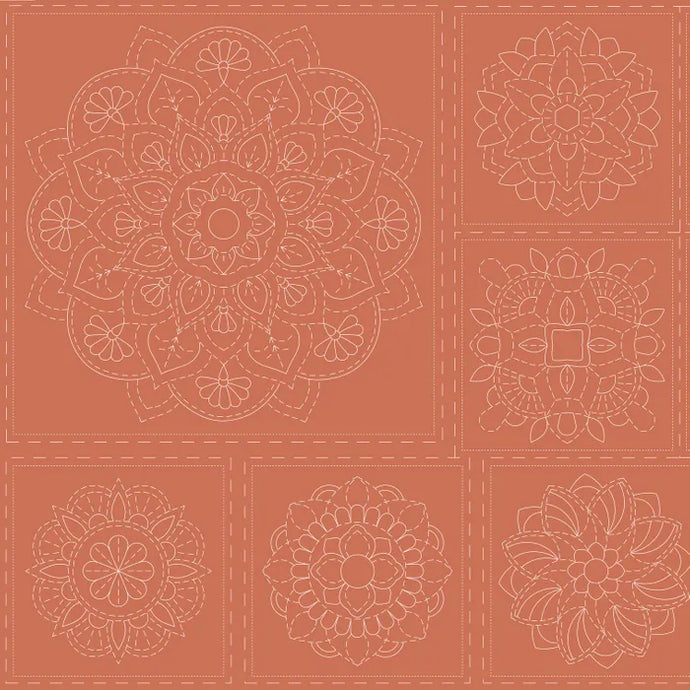 Sashiko Panel Mandala - Burnt Clay  Dv4062