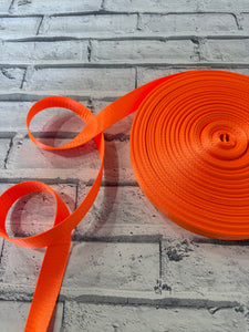 1” Polyester Webbing Herringbone - Neon Orange #8 per  metre