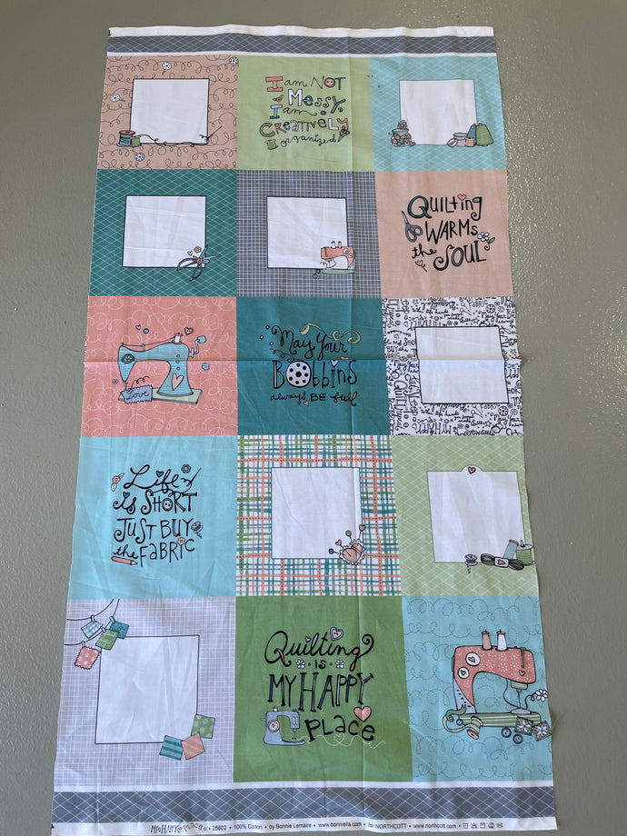 My Happy Place -Labels and Blocks White by  Northcott Fabrics