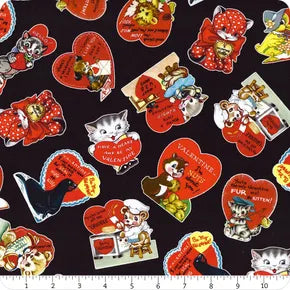 Vintage Valentine- Cutie Pie -Black- Michael Miller Fabrics