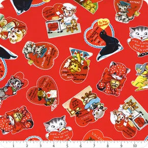 Vintage Valentine- Cutie Pie -Red- Michael Miller Fabrics