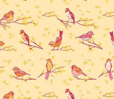 Art Gallery Fabric - Marigold - The Dawn Chorus Sunset by Maureen Cracknell