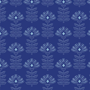 Art Gallery Fabric - True Blue - Etched Blooms Cobalt By Maureen Cracknell