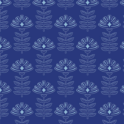 Art Gallery Fabric - True Blue - Etched Blooms Cobalt By Maureen Cracknell