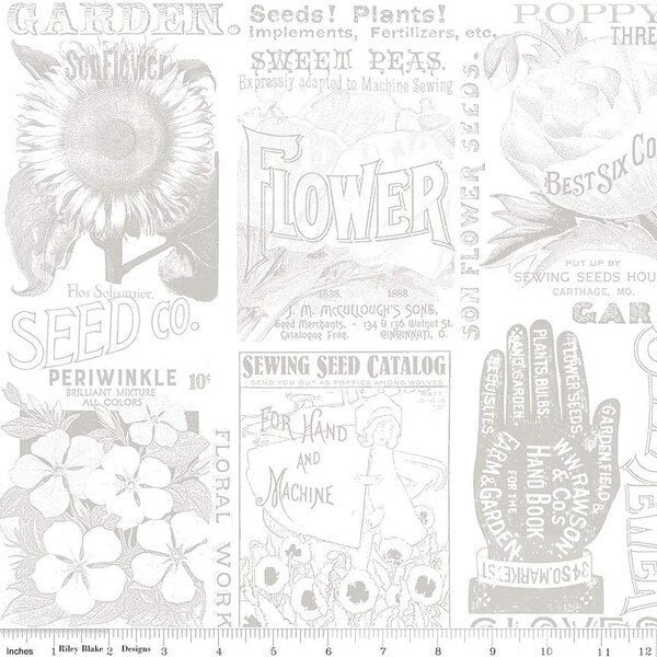 Wideback Sewing Seeds III by Riley Blake 15696-Gray-WB