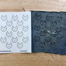 Load image into Gallery viewer, Washable Mending Transfers Set #6 Pink Cat Patterns Wrenbird Arts