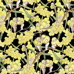 Backing - May Gibbs 108"  wide - Gumnut Babies - Blossom Babies - Black (270cm wide) MG2001