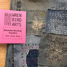 Load image into Gallery viewer, Washable Mending Transfers Set #6 Pink Cat Patterns Wrenbird Arts