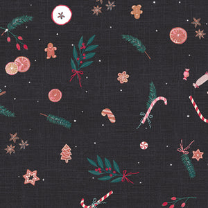 Art Gallery Fabric - Wintertale- Christmas Potpourri - Coal