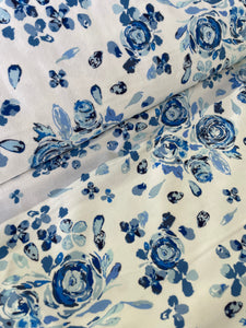 Flannel - Art Gallery Fabric - Swifting Flora Indigo by Maureen Cracknell