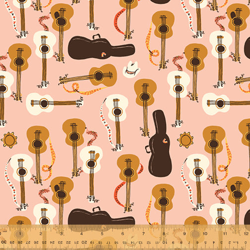 Far Far Away 3 - Guitars - Pink by Heather Ross For Windham Fabrics