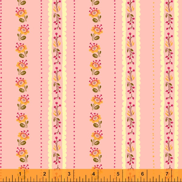 West Hill - Floral Stripe - Pink by Heather Ross For Windham Fabrics