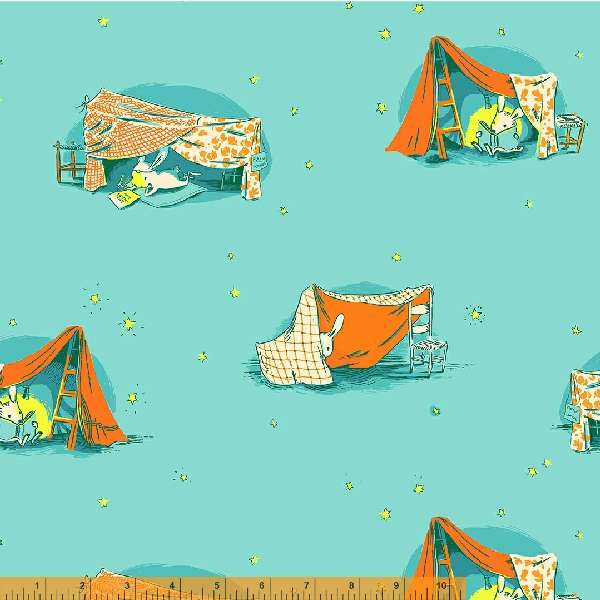 Lucky Rabbit -Quilt Tent - Turquoise by Heather Ross For Windham Fabrics