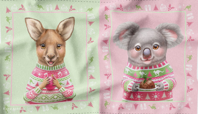 Aussie Friends Festive Fun Panel - Kangaroo/Koala for Devonstone Collections DV3698
