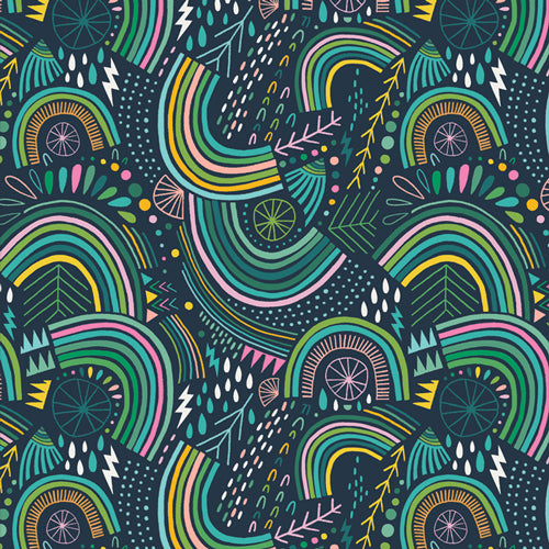 Art Gallery Knit Fabric -Rain or Shine - Stormy Rainbows  -  Knit