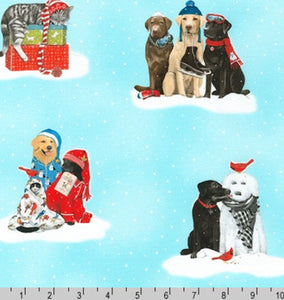 Holly Jolly Christmas Snowy Cats and Dogs - Blue- Robert Kaufman