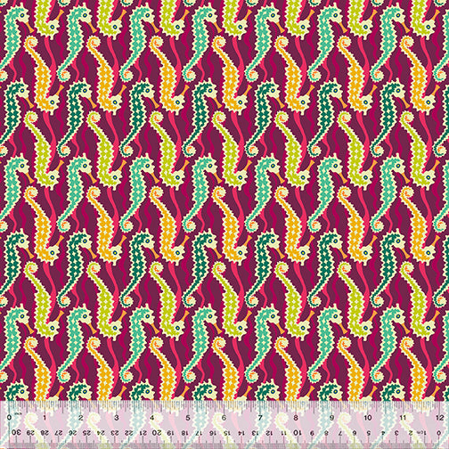 Clearance 5m @ $20 p/m Atlantis by Sally Kelly -  Seahorse - Fuchsia