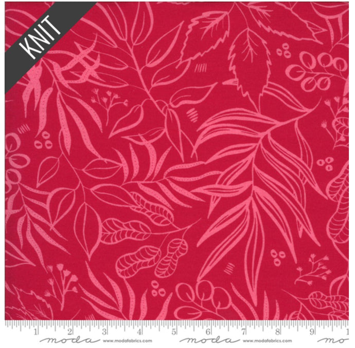 Moody Bloom Knit - Leaf It To Me in Fuchsia Knit by Laura Muir for Moda Fabrics