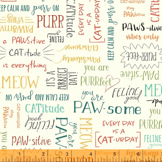 Purrfect Day -Purrfect Words  by Terri Degenkolb for Windham Fabric